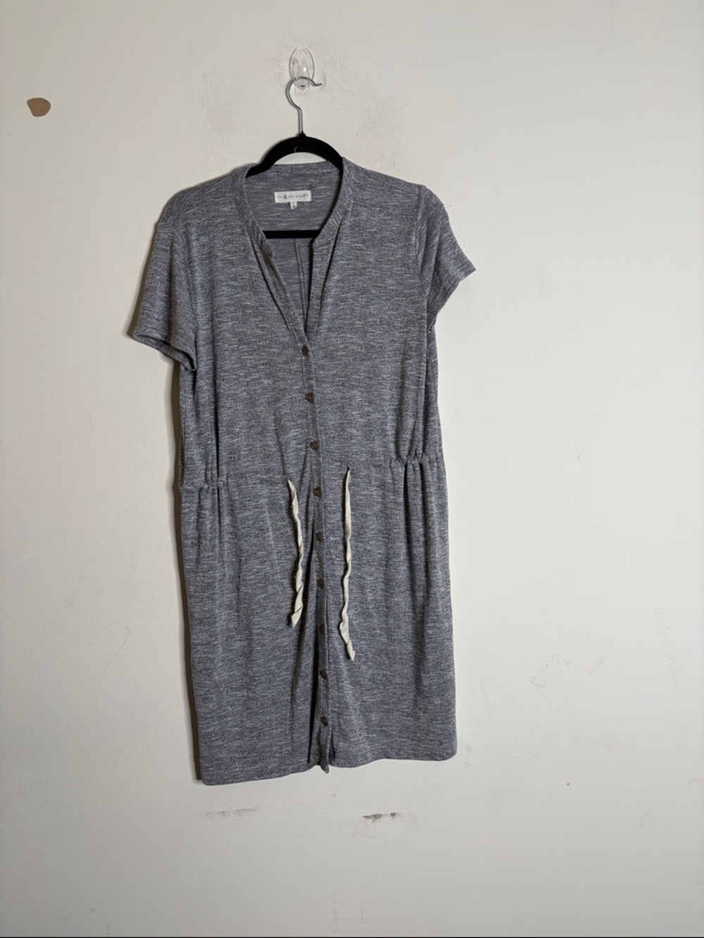 Lou & Grey Heather Gray Button-Front Drawstring Midi Dress